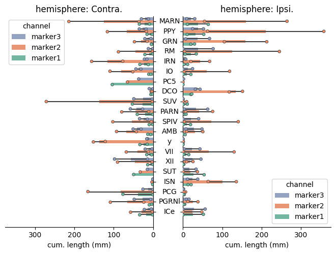 Fibers cumulated length per brain regions